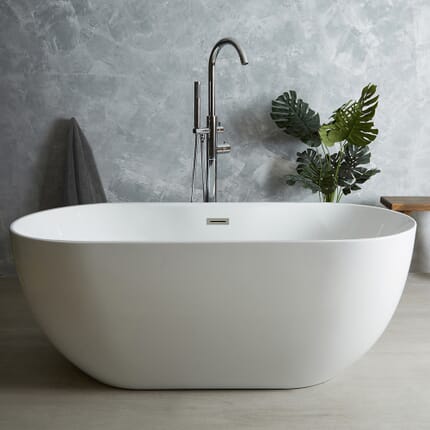 Vasca da Bagno Freestanding Ovale Moderna Bianca a Doppia Estremità - Scelta di Dimensioni e Finitura del Troppopieno - Otterton