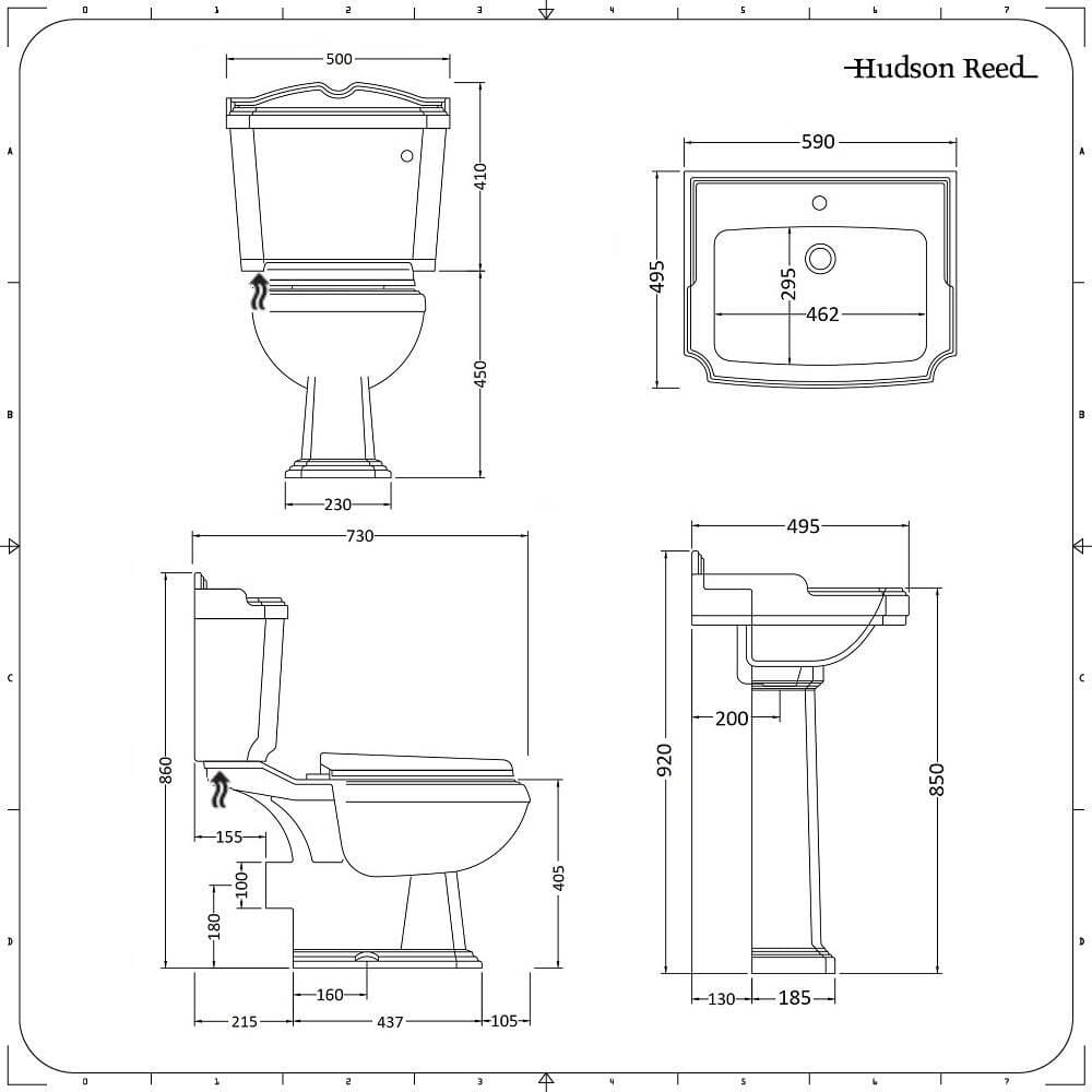 Set Bagno Completo di Lavabo Monoforo su Colonna in Stile Classico Completo di Sanitario e Cassetta in Ceramica Bianca e Copriwater - Regent