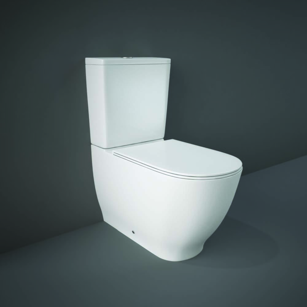 Sanitario WC Moderno Monoblocco Senza Brida con Sedile Ammortizzato - Bianco Lucido - Hudson Reed x RAK Moon