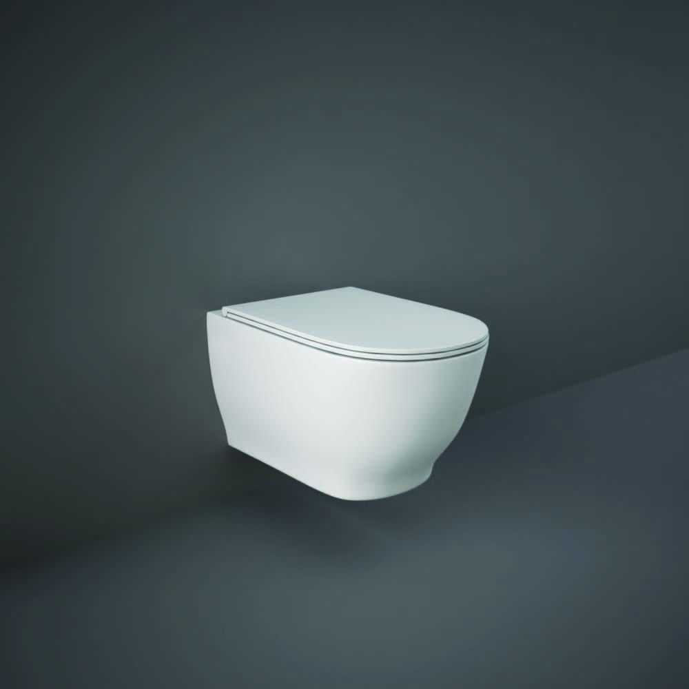 Sanitario WC Moderno Sospeso Senza Brida con Sedile Ammortizzato - Bianco Lucido - Hudson Reed x RAK Moon