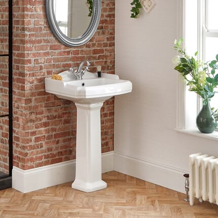 Lavabo Monoforo su Colonna Tradizionale Realizzato in Ceramica Bianca - Regent