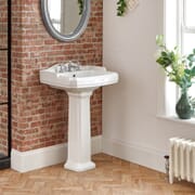 Lavabo su Colonna Tradizionale Realizzato in Ceramica Bianca Predispost per Rubinetteria a 3 Fori - Regent