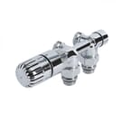Paio di Valvole Termostatiche a Squadra Multiblock H con Adattatore per Radiatori e Scaldasalviette con Interasse Centrale - Rame 14mm