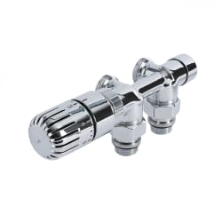 Paio di Valvole Termostatiche a Squadra Multiblock H con Adattatori per Radiatori e Scaldasalviette con Attacco Centrale - Multistrato 16mm
