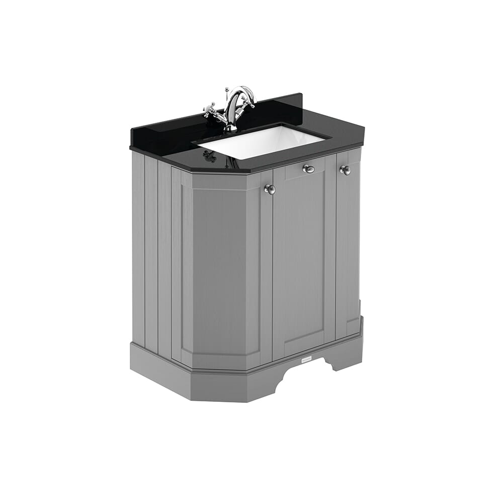 Mobile da Bagno Tradizionale Angolare con Piano in Marmo Nero 770mm - Scelta della Finitura e del Lavabo - Old London