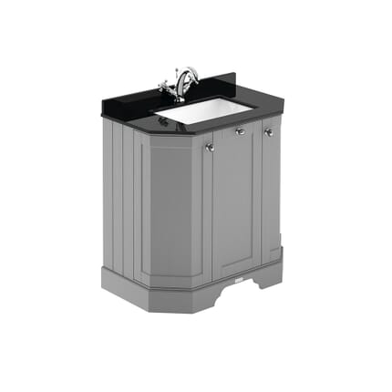 Mobile da Bagno Tradizionale Angolare con Piano in Marmo Nero 770mm - Scelta della Finitura e del Lavabo - Old London