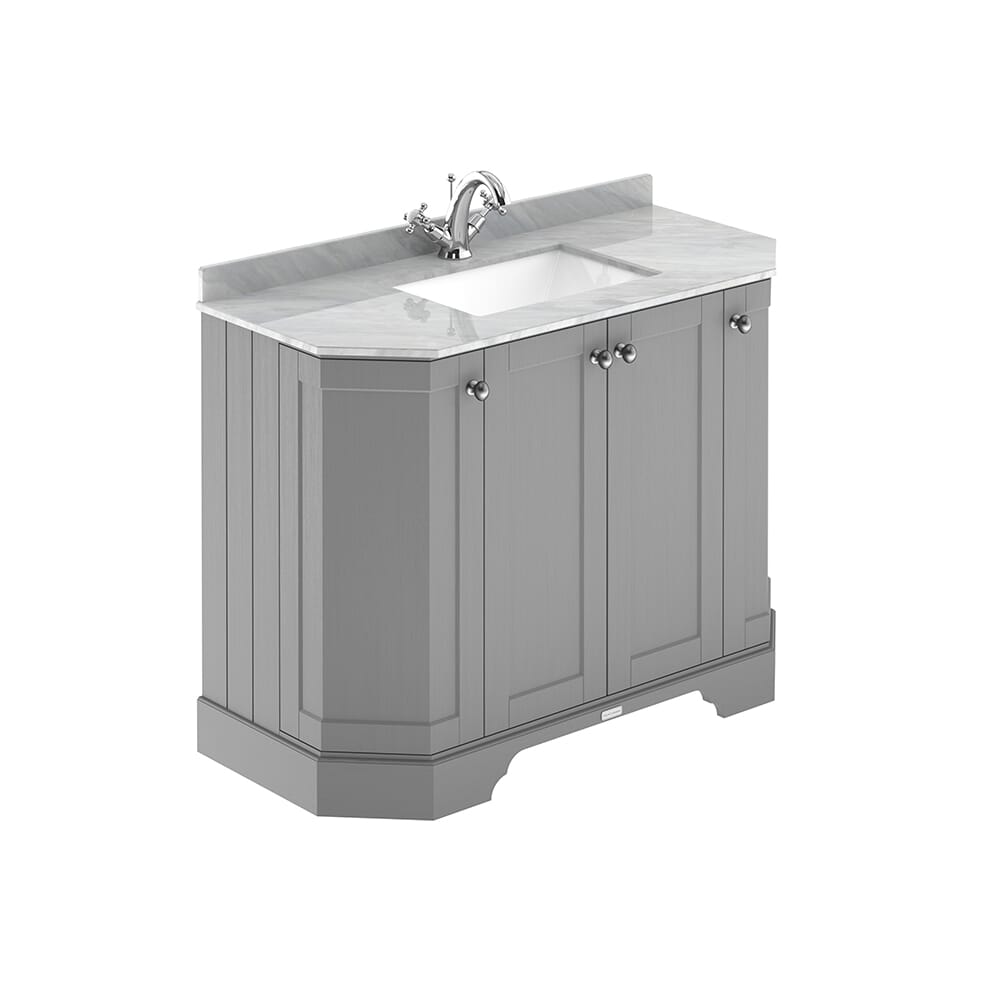 Mobile da Bagno Tradizionale Angolare con Piano in Marmo Grigio 1020mm - Scelta della Finitura e del Lavabo - Old London