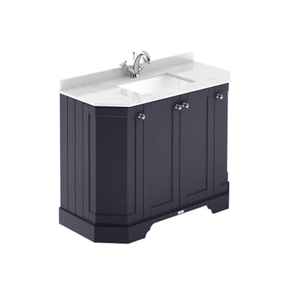 Mobile da Bagno Tradizionale Angolare con Piano in Marmo Bianco 1020mm - Scelta della Finitura e del Lavabo - Old London