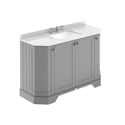 Mobile da Bagno Tradizionale Angolare con Piano in Marmo Bianco 1220mm - Scelta della Finitura e del Lavabo - Old London