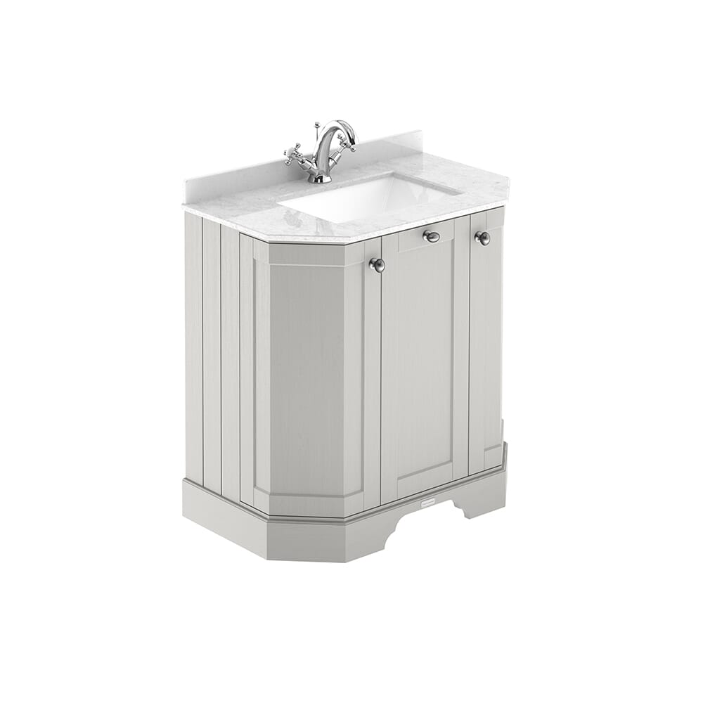 Mobile da Bagno Tradizionale Angolare con Piano in Marmo Bianco 770mm - Scelta della Finitura e del Lavabo - Old London