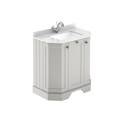 Mobile da Bagno Tradizionale Angolare con Piano in Marmo Bianco 770mm - Scelta della Finitura e del Lavabo - Old London