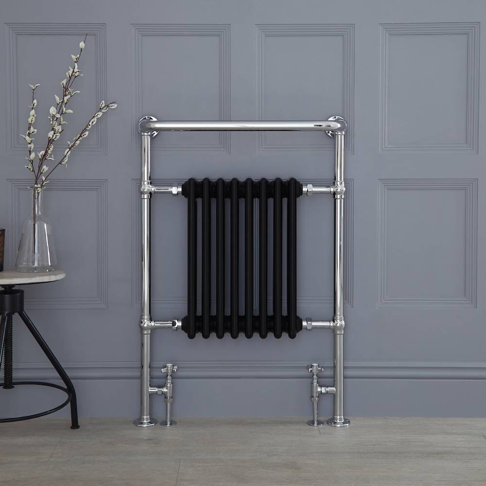 Radiatore Scaldasalviette Tradizionale con Barra con Portasciugamani - Cromato/Nero - 960mm x 673mm - Elizabeth