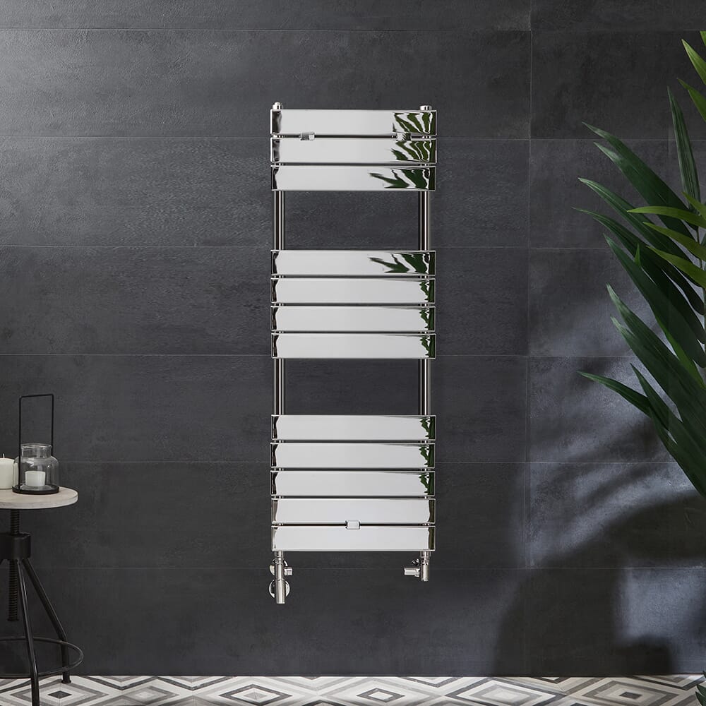 Scaldasalviette Misto Cromato  - 1213mm x 450mm - incl. 400 Watt Elemento Riscaldante e Valvole - Lustro