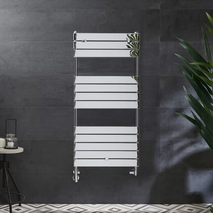 Scaldasalviette Misto Cromato  - 1213mm x 600mm - incl. 600 Watt Elemento Riscaldante e Valvole - Lustro