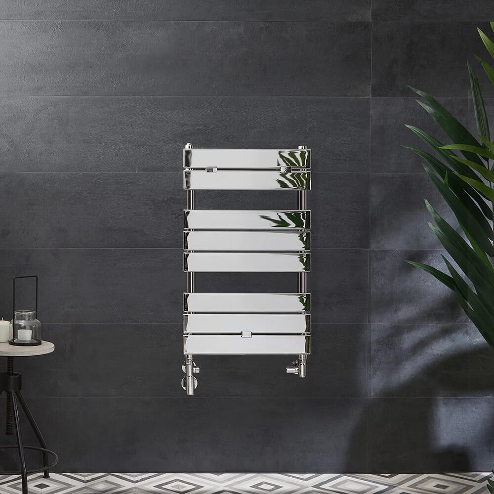 Scaldasalviette Misto Cromato - 840mm x 450mm - incl. 400 Watt Elemento Riscaldante e Valvole - Lustro