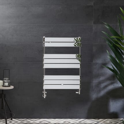 Scaldasalviette Misto Cromato  - 840mm x 600mm - incl. 400 Watt Elemento Riscaldante e Valvole - Lustro