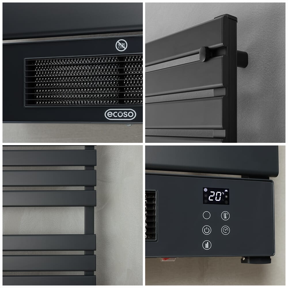 FANTASK Scaldasalviette Elettrico 2 In 1 – 6 Aste, 100 W, Autoportante O A Parete, Alluminio Argento, Riscaldamento A 45-50°C, Dimensioni 53x35x91 Cm