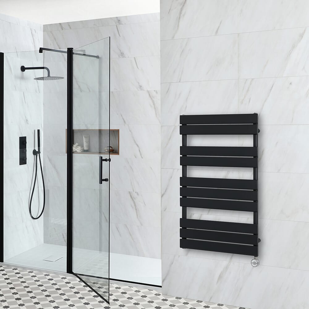 Scaldasalviette Elettrico di Design Nero con Elemento Termostatico - Pannelli Piatti - 975 x 600mm - Lustro