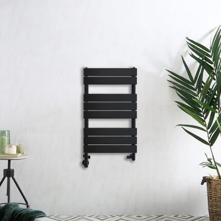 Scaldasalviette Misto Nero  - 825mm x 450mm - incl. 400 Watt Elemento Riscaldante e Valvole - Lustro