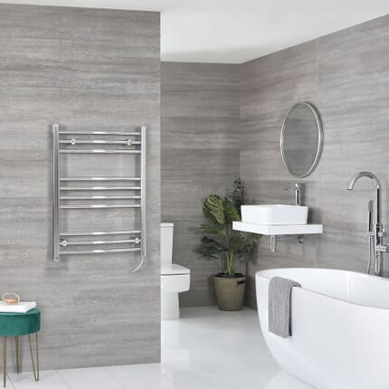 Scaldasalviette Elettrico Curvo 200W - Termoarredo Bagno Cromato - 800 x 600mm - Kent