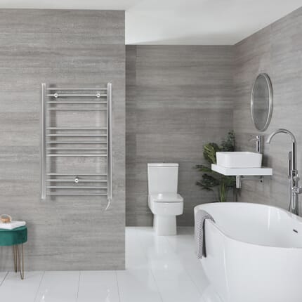 Scaldasalviette Elettrico Piatto 200W - Termoarredo Bagno Cromato - 1000 x 500mm - Kent