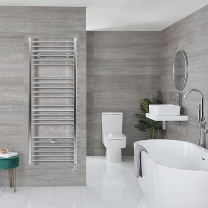 Scaldasalviette Elettrico Piatto 400W - Termoarredo Bagno Cromato - 1600 x 500mm - Kent