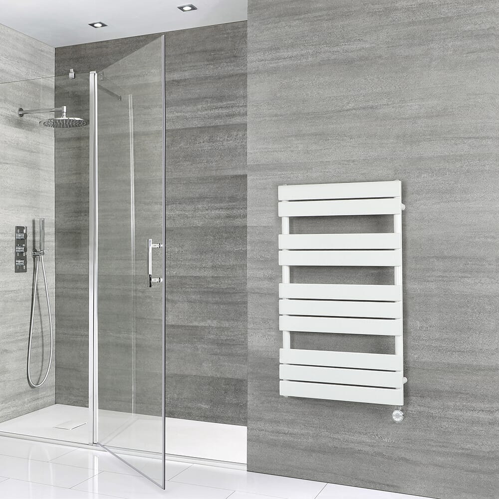 Scaldasalviette Elettrico di Design Bianco con Elemento Termostatico - Pannelli Piatti - 975 x 600mm - Lustro