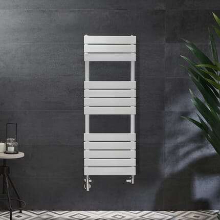 Scaldasalviette Misto Bianco  - 1200mm x 450mm - incl. 600 Watt Elemento Riscaldante e Valvole - Lustro