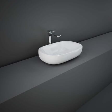 Lavabo da Appoggio Ovale Moderno - Bianco Lucido -  610mm x 380mm (Senza foro) – Hudson Reed x RAK Illusion