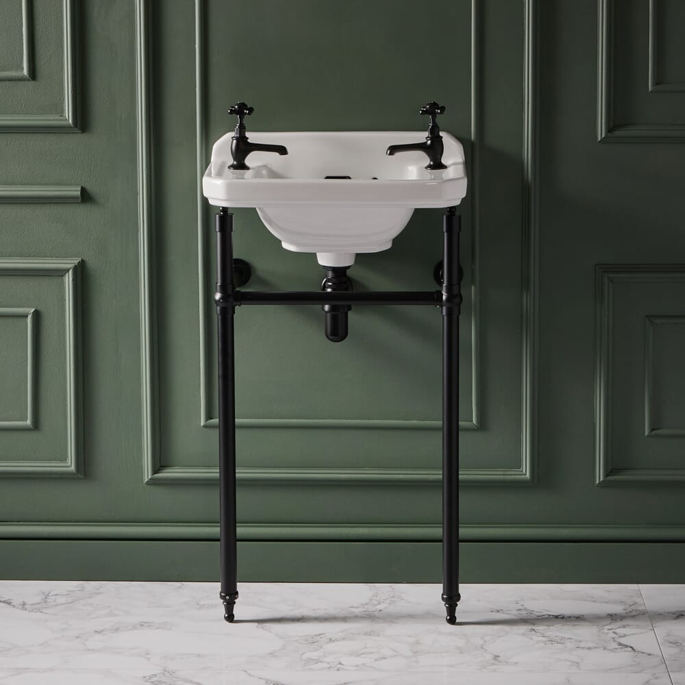 Consolle con Lavabo e Struttura Tradizionale 515mm Nera - 2 Fori per Rubinetteria - Richmond