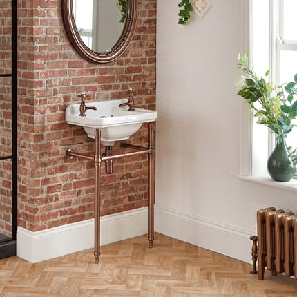 Lavabo Tradizionale con Consolle 515mm - Color Rame (2 Fori Rubinetteria) - Richmond