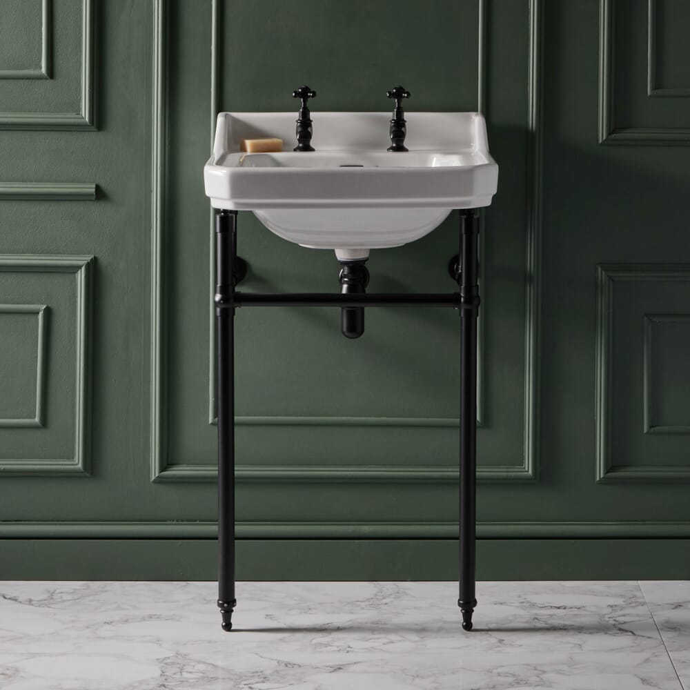 Consolle con Lavabo e Struttura Tradizionale 560mm Nera - 2 Fori per Rubinetteria - Richmond
