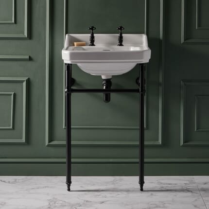 Consolle con Lavabo e Struttura Tradizionale 560mm Nera - 2 Fori per Rubinetteria - Richmond