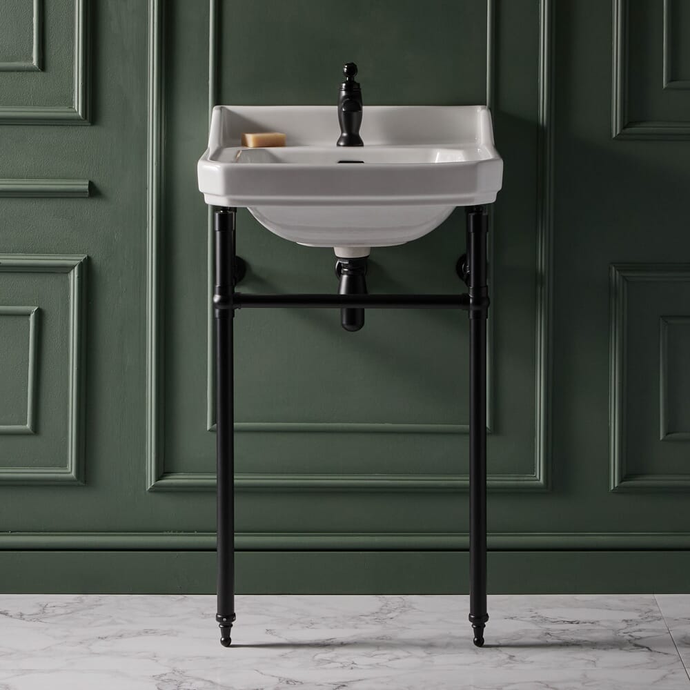 Consolle con Lavabo e Struttura Tradizionale 515mm Nera - 1 Foro per Rubinetteria - Richmond