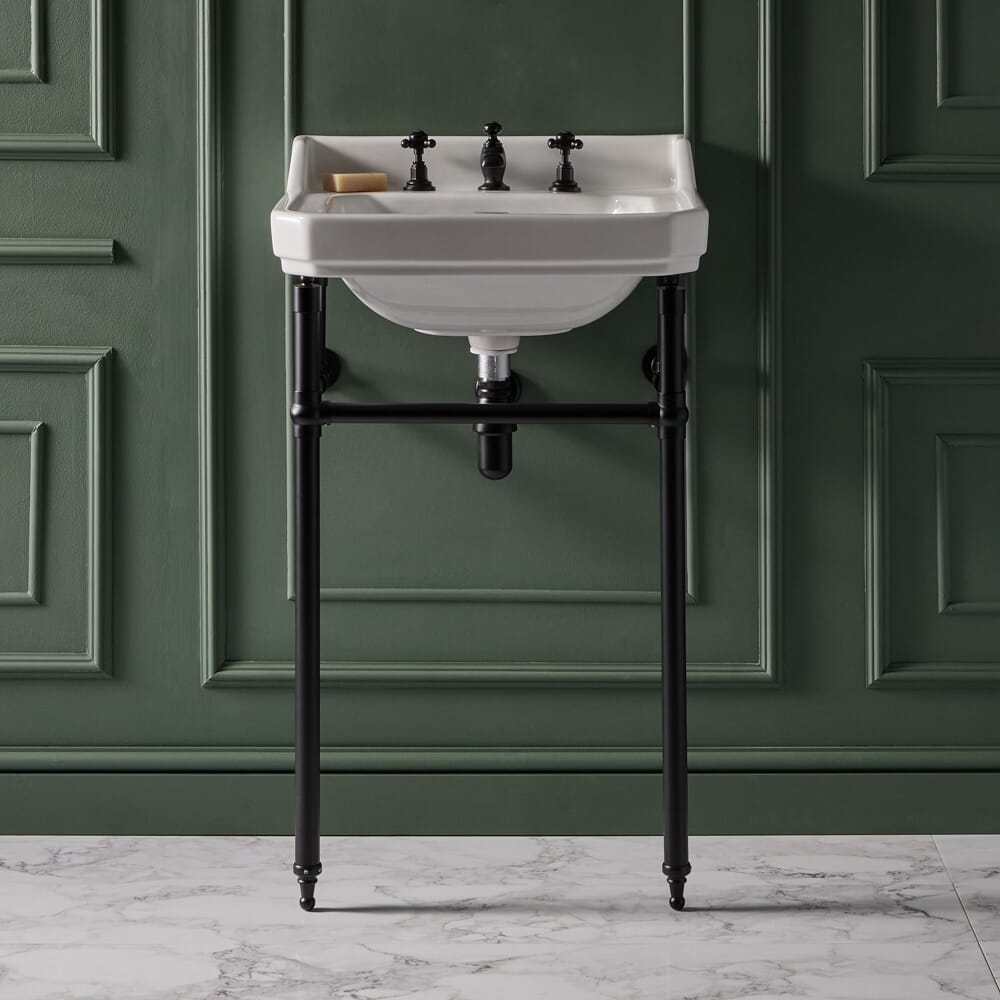 Consolle con Lavabo e Struttura Tradizionale 560mm Nera - 3 Fori per Rubinetteria - Richmond