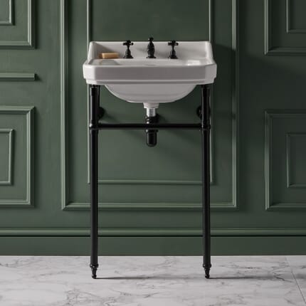 Consolle con Lavabo e Struttura Tradizionale 560mm Nera - 3 Fori per Rubinetteria - Richmond