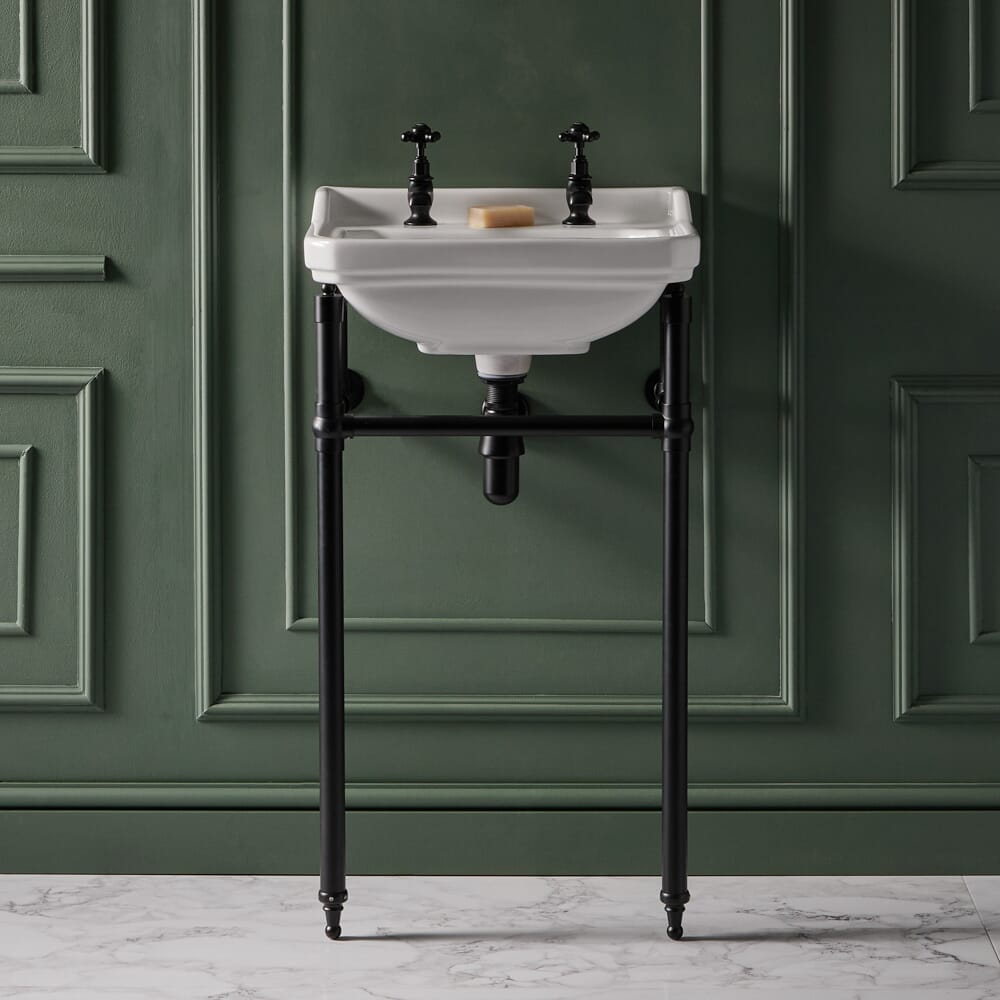 Consolle con Lavabo e Struttura Tradizionale 500mm Nera - 2 Fori per Rubinetteria - Richmond