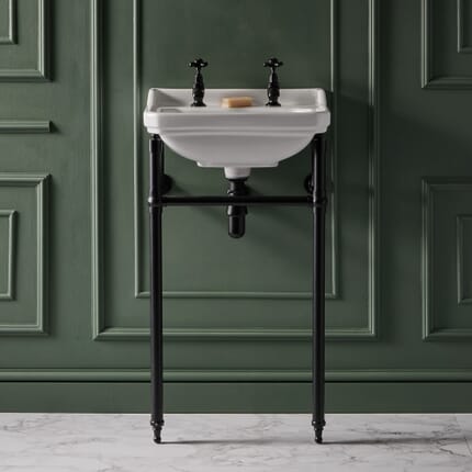 Consolle con Lavabo e Struttura Tradizionale 500mm Nera - 2 Fori per Rubinetteria - Richmond