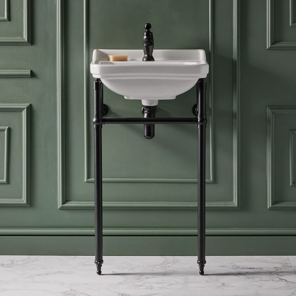 Consolle con Lavabo e Struttura Tradizionale 500mm Nera - 1 Foro per Rubinetteria - Richmond