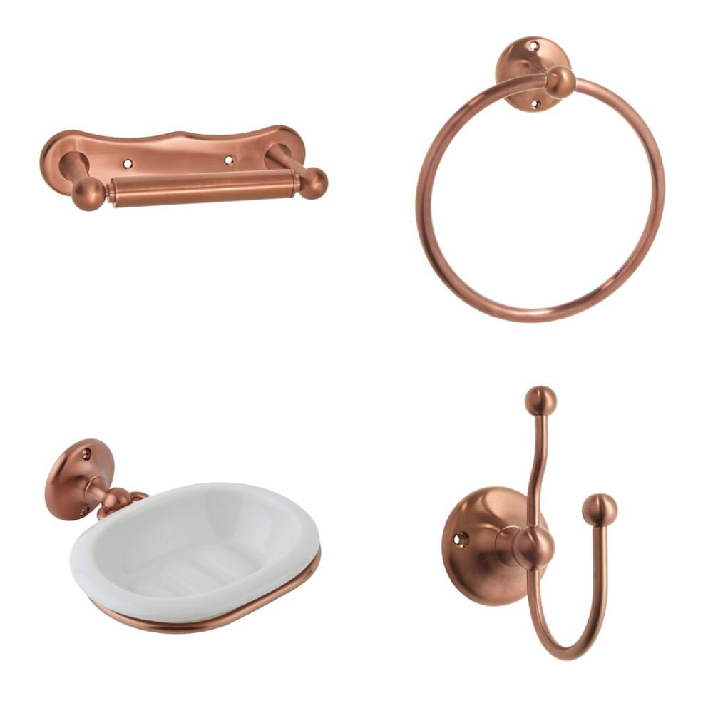 Set di 4 Accessori da Bagno Tradizionale - Rame Satinato - Elizabeth