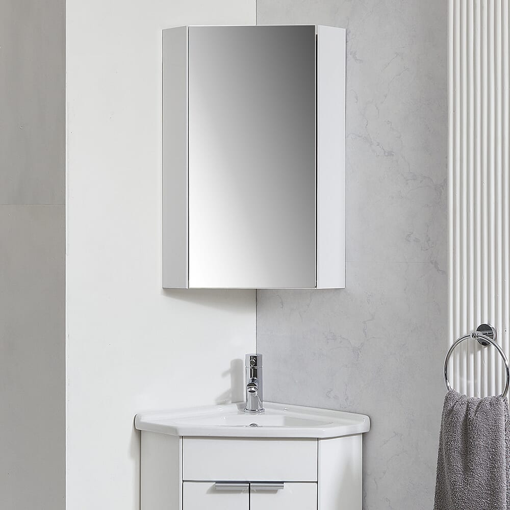 Mobiletto Angolare Bianco con Specchio - Stile Moderno - 650 mm x 459 mm - Cluo