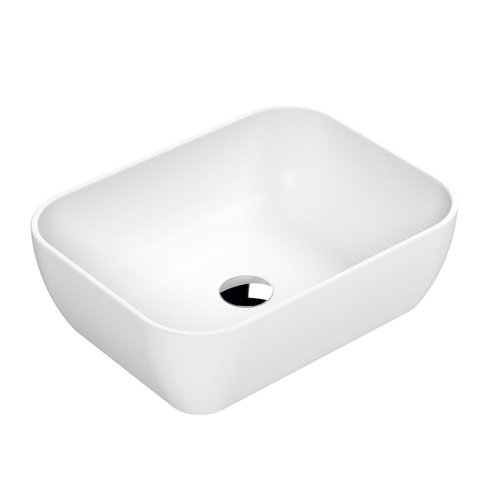 Lavabo da Appoggio Quadrato Moderno Bianco Opaco - 455 mm x 325 mm (senza Fori per il Rubinetto)