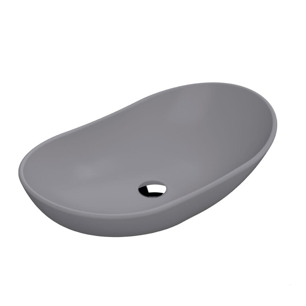 Lavabo da Appoggio Ovale Moderno Grigio Opaco - 615 mm x 360 mm (senza Fori per il Rubinetto)