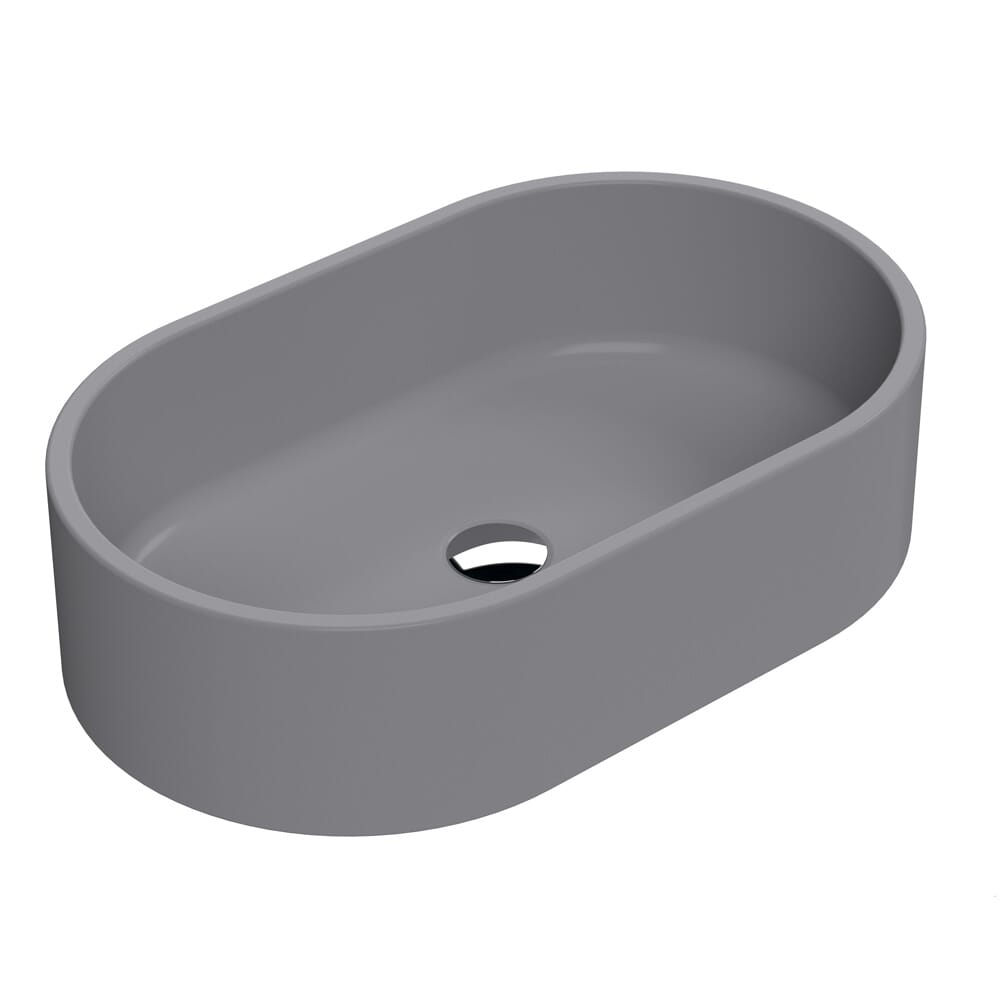 Lavabo da Appoggio Ovale Moderno Grigio Opaco - 565 mm x 350 mm (senza Fori per il Rubinetto)