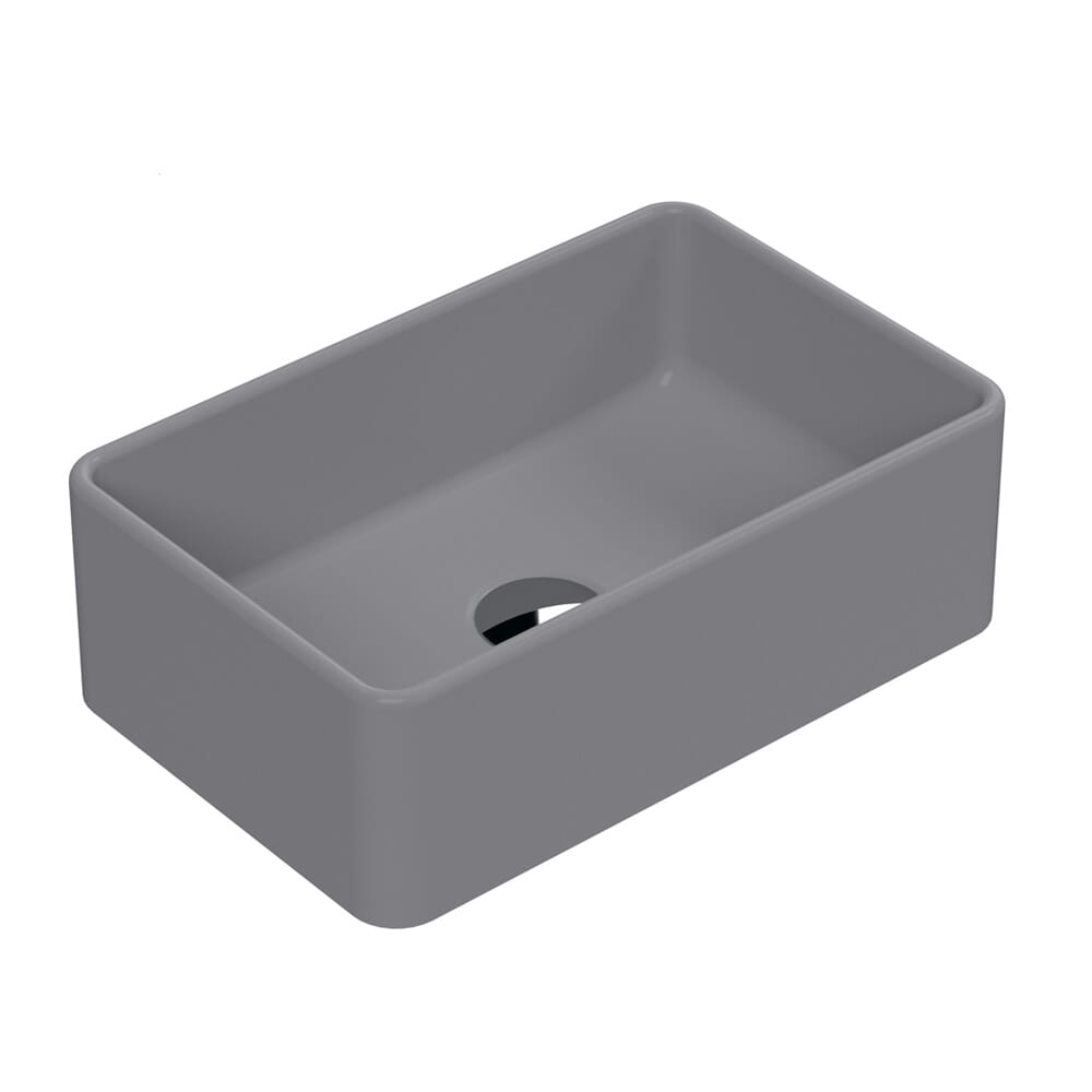 Lavabo da Appoggio Rettangolare Moderno Grigio Opaco - 365 mm x 235 mm (senza Fori per il Rubinetto)