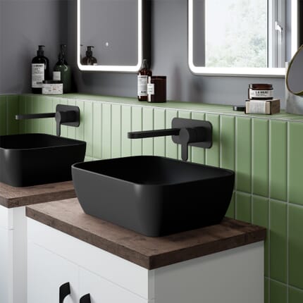 Lavabo da Appoggio Quadrato Moderno Nero Opaco - 455 mm x 325 mm (senza Fori per il Rubinetto)