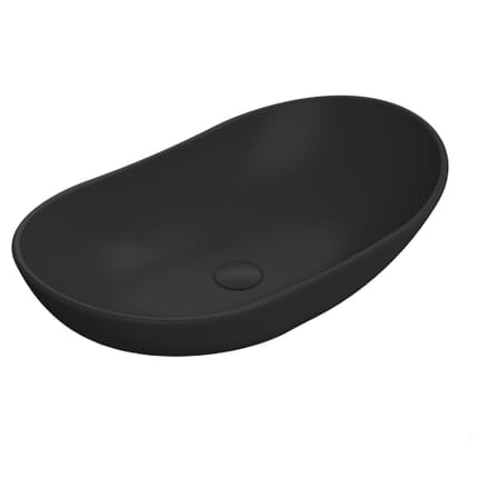 Lavabo da Appoggio Ovale Moderno Nero Opaco – 615 mm x 360 mm (senza Fori per il Rubinetto)