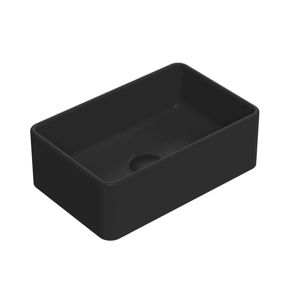 Lavabo da Appoggio Rettangolare Moderno Nero Opaco - 365 mm x 235 mm (senza Fori per il Rubinetto)