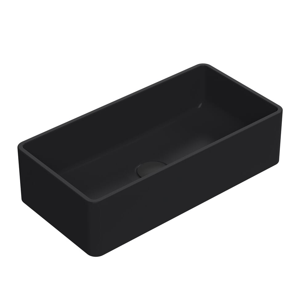 Lavabo da Appoggio Rettangolare Moderno Nero Opaco - 465 mm x 235 mm (senza Fori per il Rubinetto)