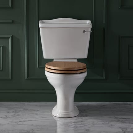 Sanitario Tradizionale Bianco con Cassetta di Scarico e Sedile Color Rovere - Ryther